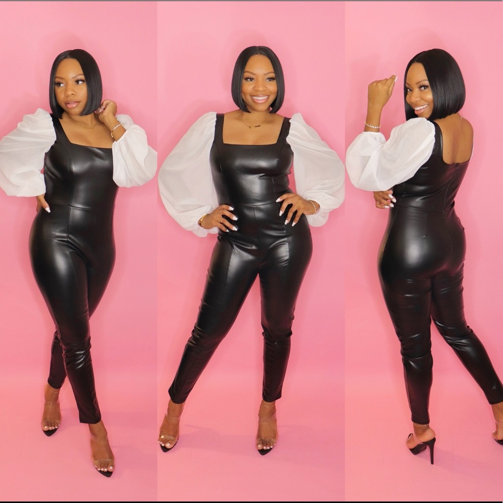 Baddie Faux Leather Black Jumpsuit - BOUTIQUE - Picture 1 of 1
